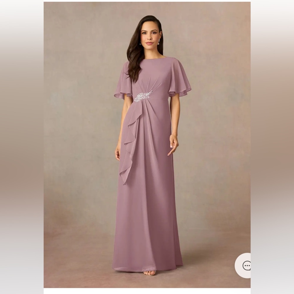 Azazie - Rain - Dusty Rose Sheath Beaded Chiffon Dress